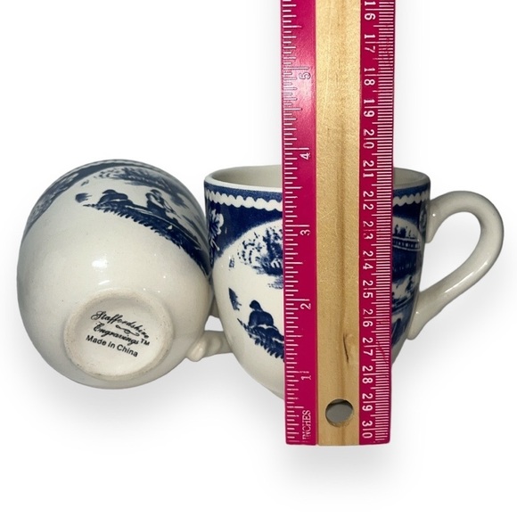 Staffordshire Engravings Blue Wild Rose China 4 pc Coffee Mug Tea Cup Blue White - Picture 6 of 7